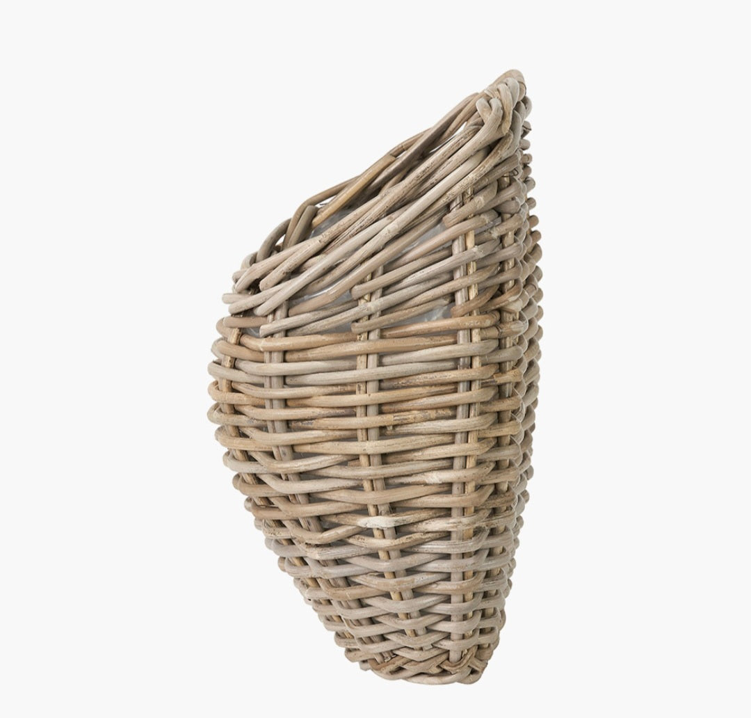 Tobs Indoor Outdoor Grey Kubu Rattan Droplet Shaped Wall Planter