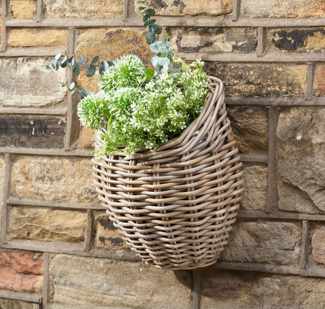 Tobs Indoor Outdoor Grey Kubu Rattan Droplet Shaped Wall Planter