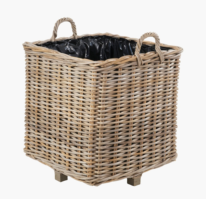 Tobs S/3 Indoor Outdoor Grey Kubu Rattan Square Basket Planters with Handles
