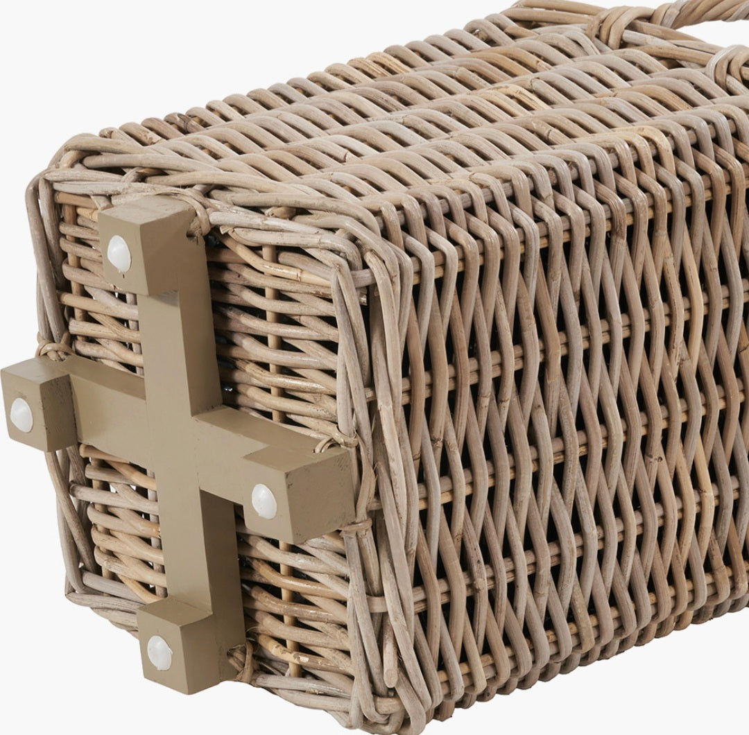 Tobs S/3 Indoor Outdoor Grey Kubu Rattan Square Basket Planters with Handles