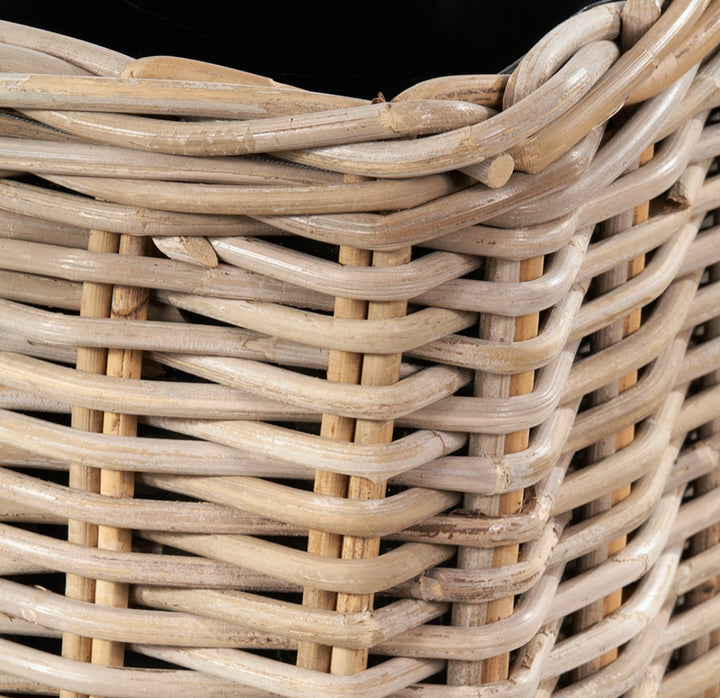 Tobs S/3 Indoor Outdoor Grey Kubu Rattan Square Basket Planters with Handles