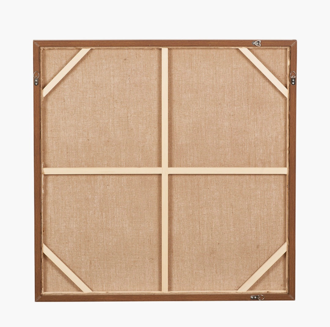 Green and Natural Abstract Square Hessian Canvas with Oak Effect Frame