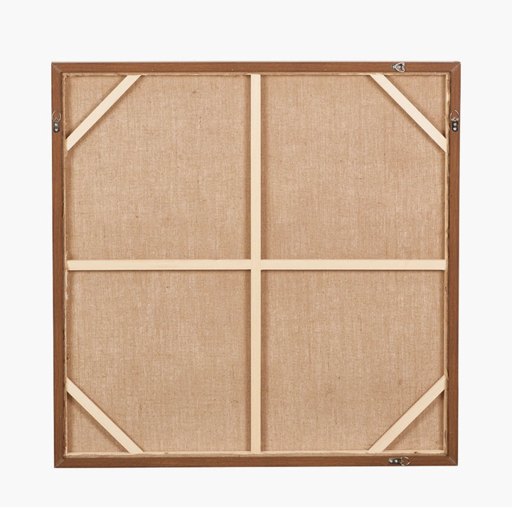 Green and Natural Abstract Square Hessian Canvas with Oak Effect Frame
