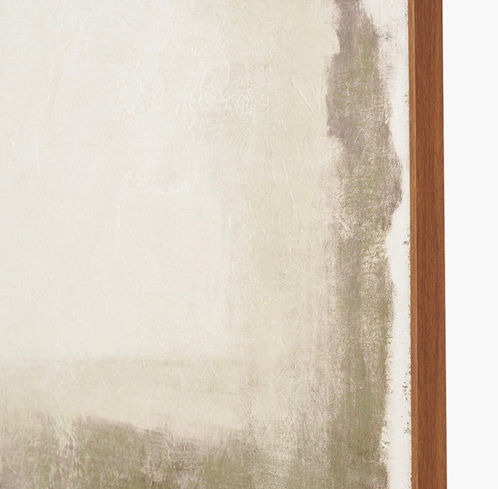 Green and Natural Abstract Square Hessian Canvas with Oak Effect Frame