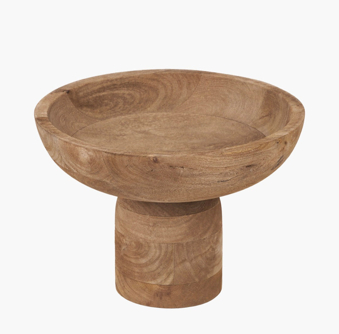 Natural Handcarved Mango Wood Bowl with Raised Base