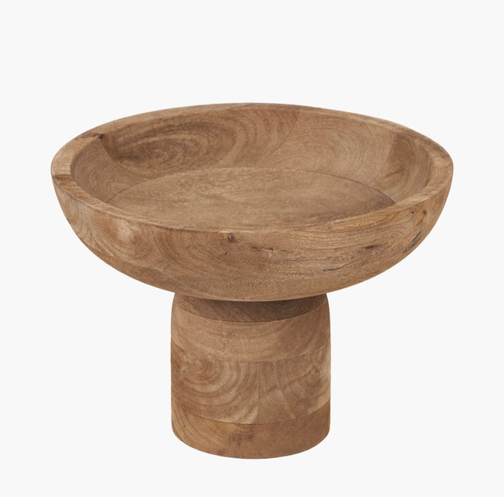 Natural Handcarved Mango Wood Bowl with Raised Base