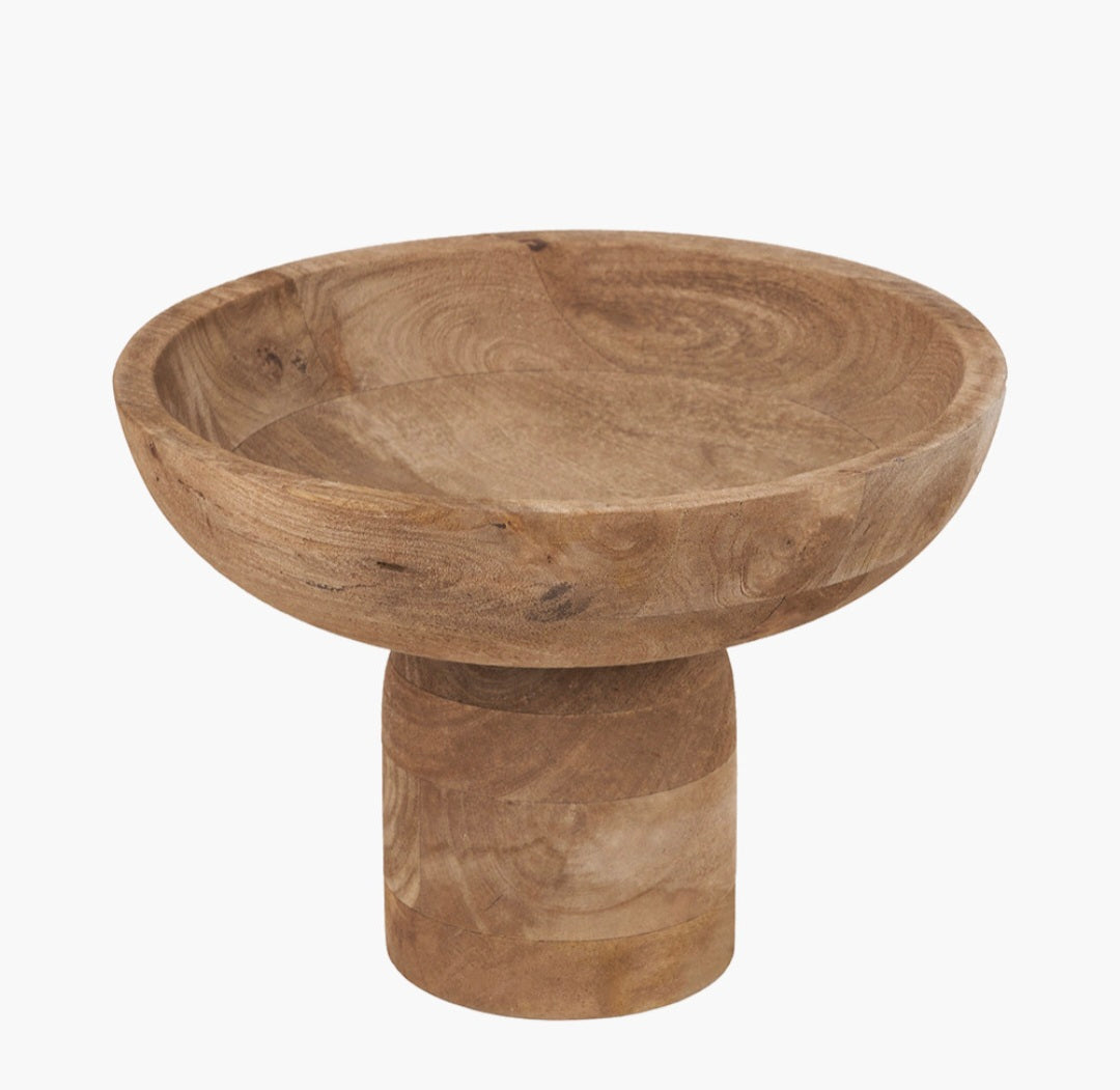 Natural Handcarved Mango Wood Bowl with Raised Base