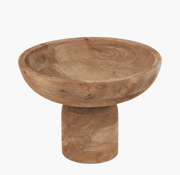 Natural Handcarved Mango Wood Bowl with Raised Base