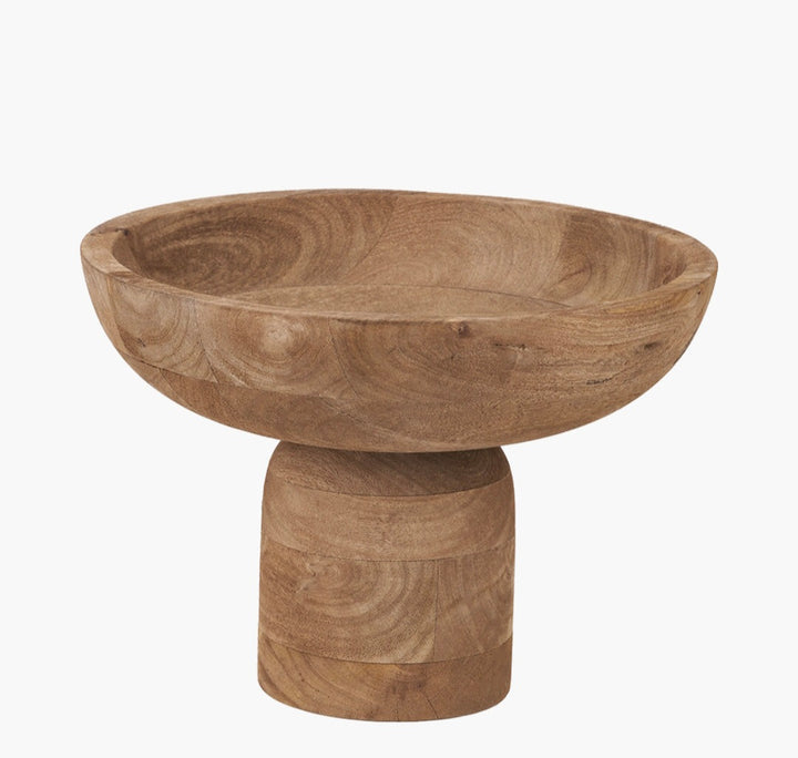 Natural Handcarved Mango Wood Bowl with Raised Base