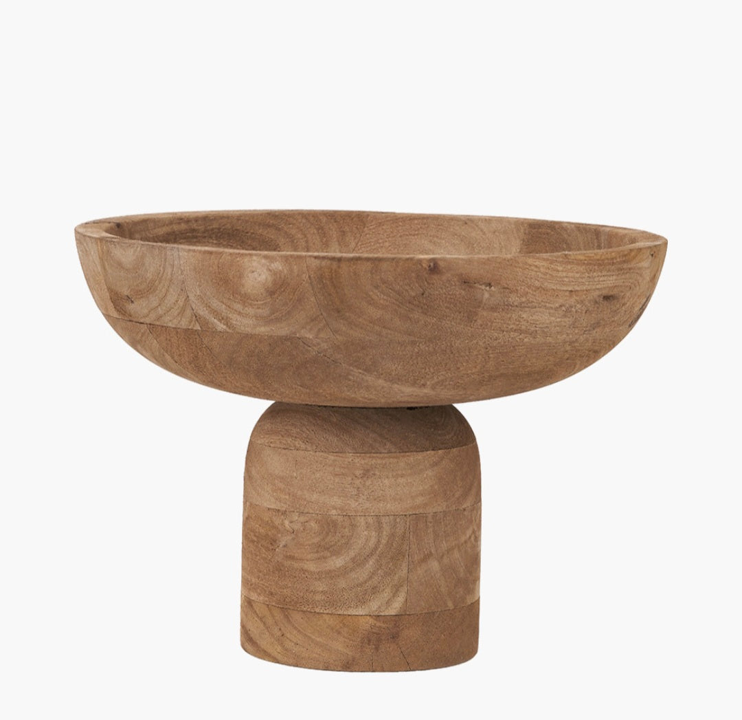 Natural Handcarved Mango Wood Bowl with Raised Base