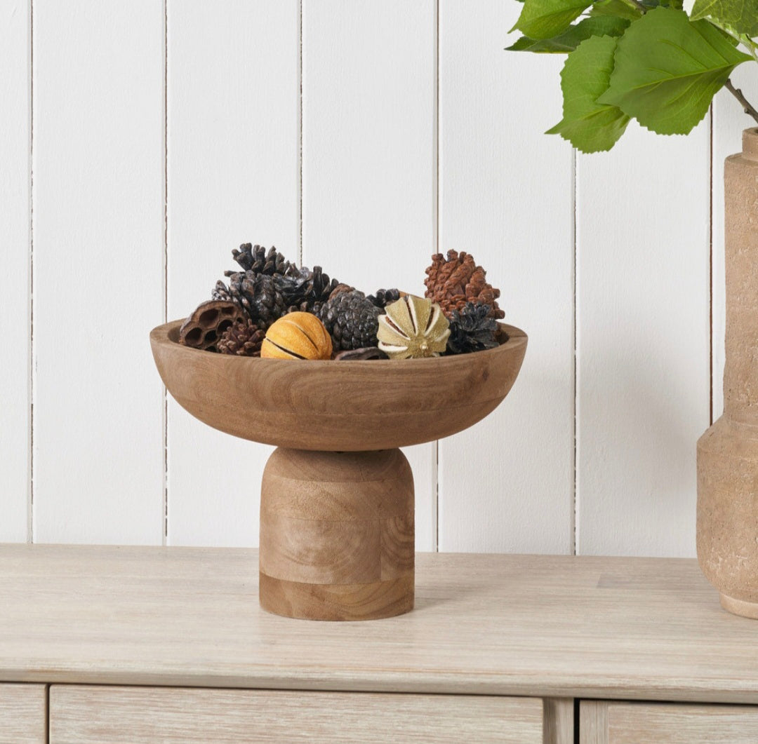 Natural Handcarved Mango Wood Bowl with Raised Base