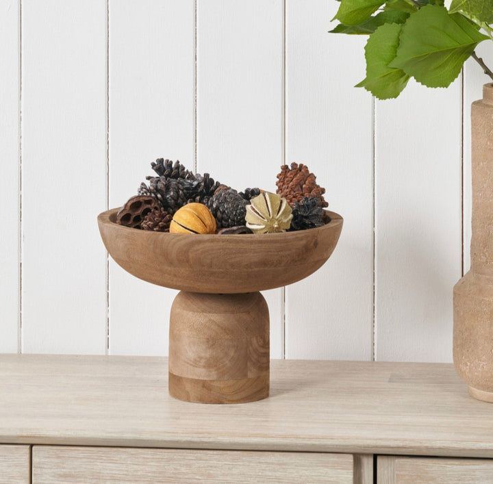 Natural Handcarved Mango Wood Bowl with Raised Base