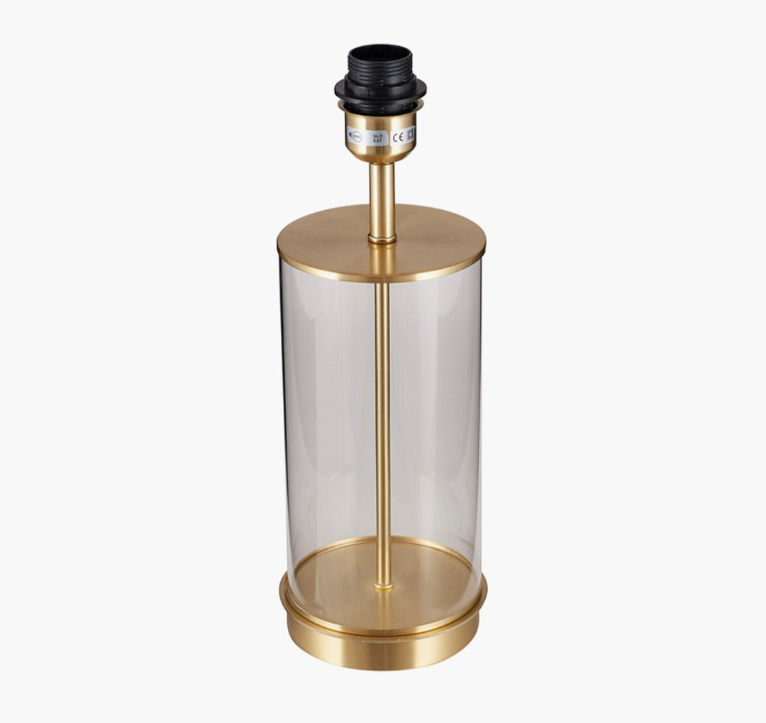 Westwood Clear Glass and Champagne Metal Table Lamp Base with Harry 35cm Ivory Cotton Mix Cylinder Lampshade