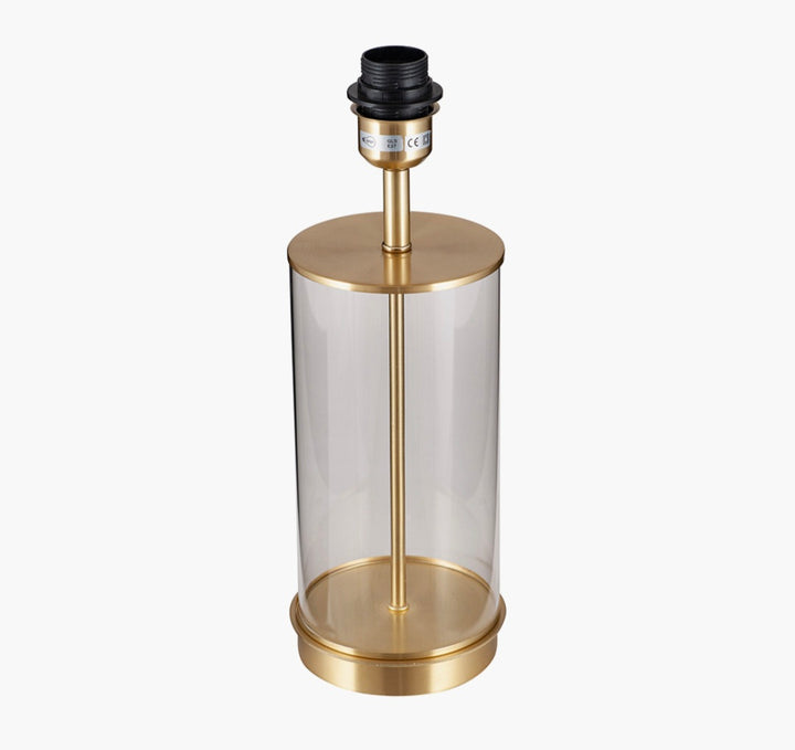 Westwood Clear Glass and Champagne Metal Table Lamp Base with Harry 35cm Ivory Cotton Mix Cylinder Lampshade