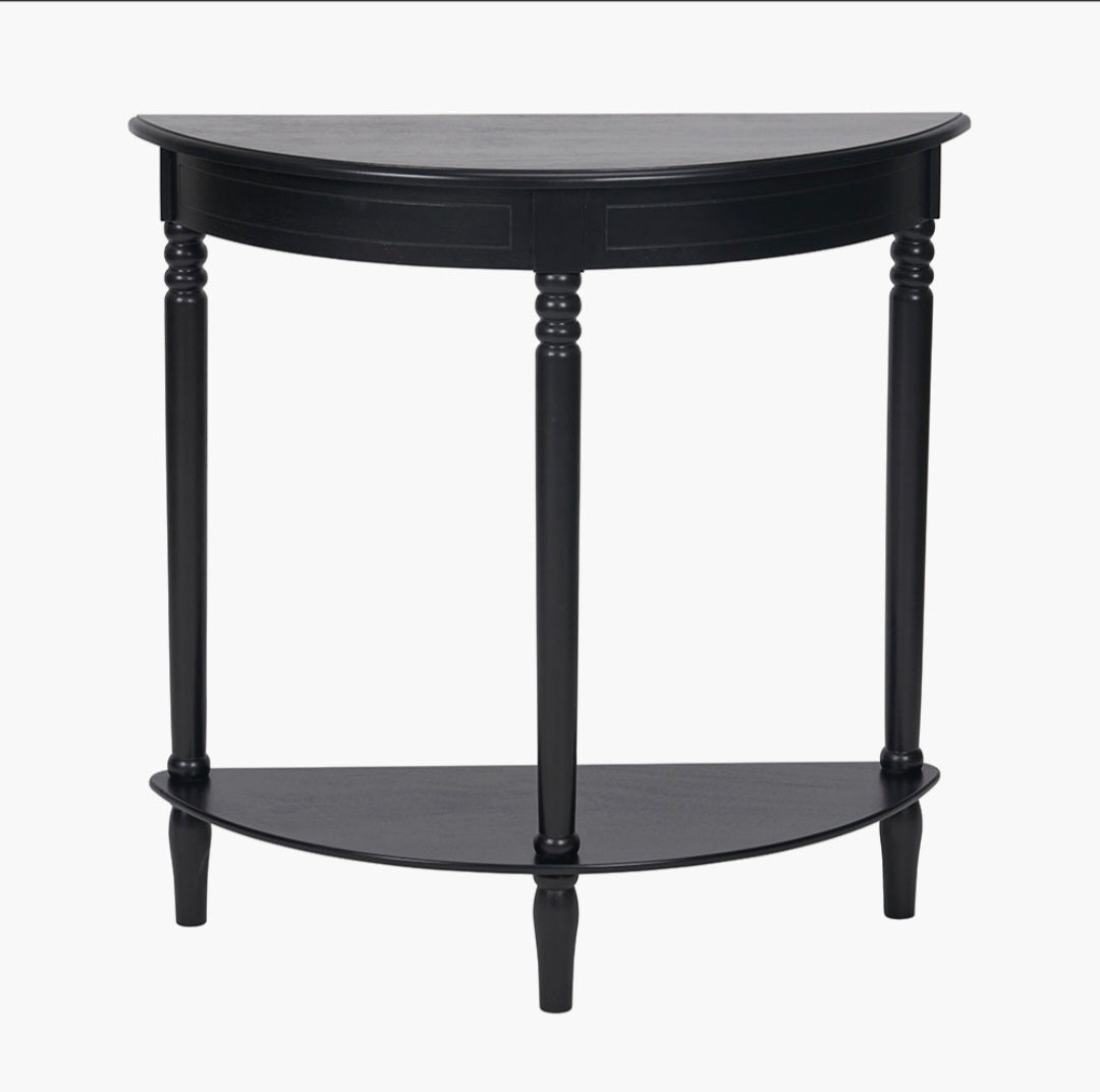 Heritage Black Pine Wood Half Moon Console Table