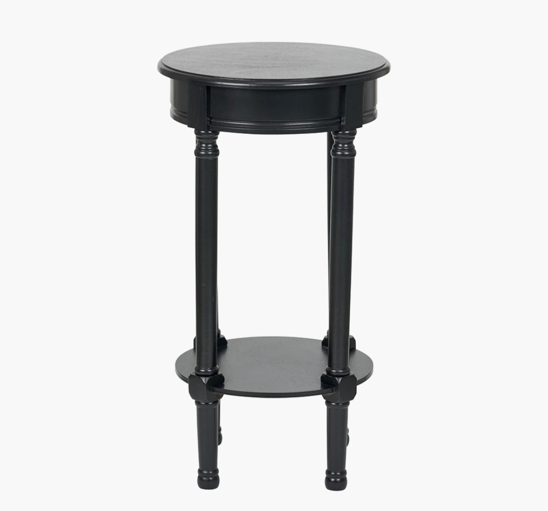Heritage Black Pine Wood Round Accent Table