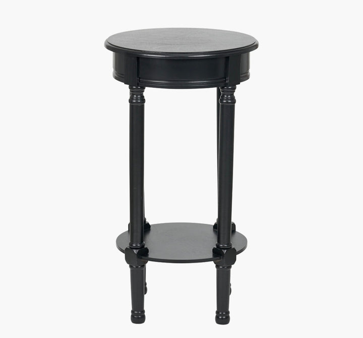 Heritage Black Pine Wood Round Accent Table