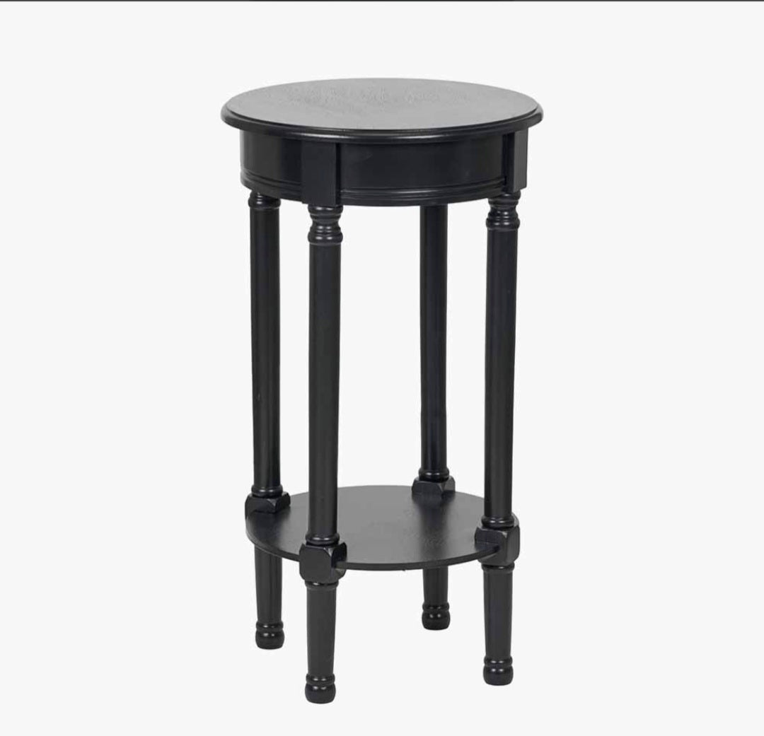 Heritage Black Pine Wood Round Accent Table