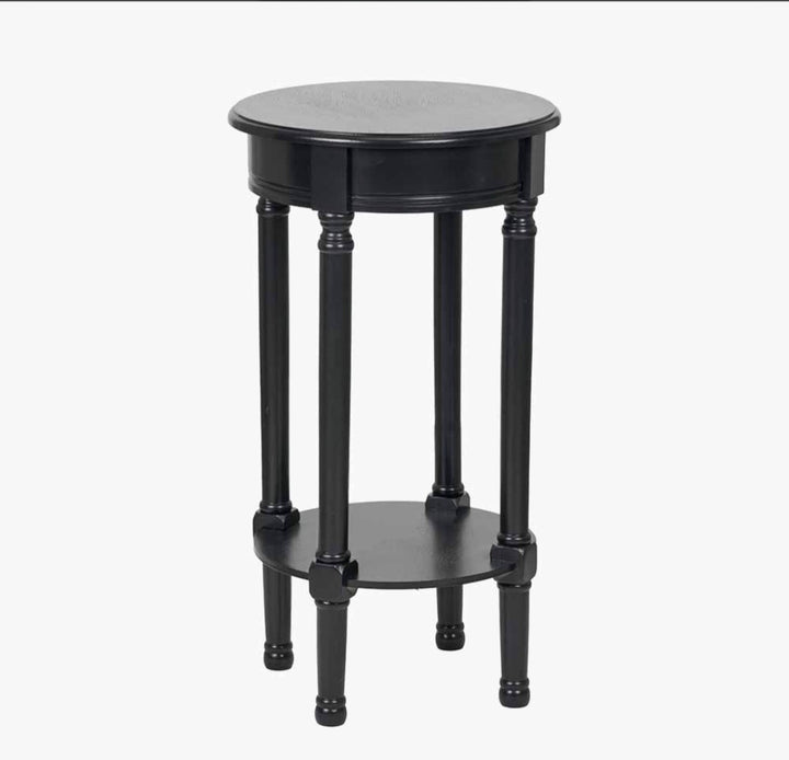 Heritage Black Pine Wood Round Accent Table