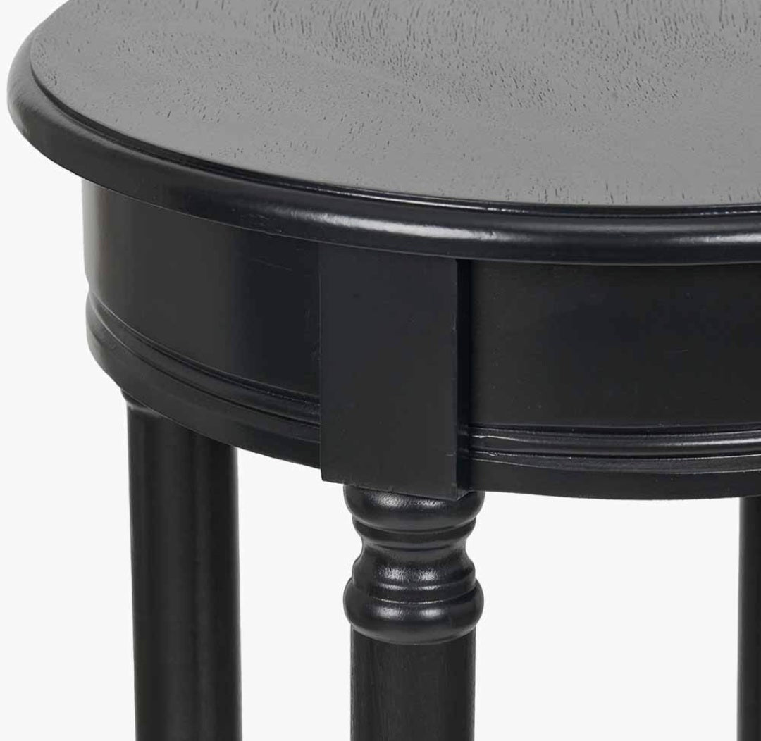Heritage Black Pine Wood Round Accent Table