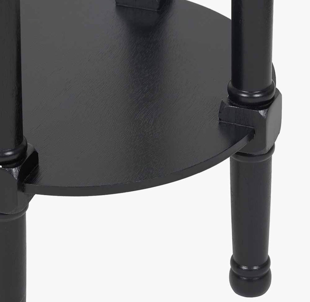 Heritage Black Pine Wood Round Accent Table