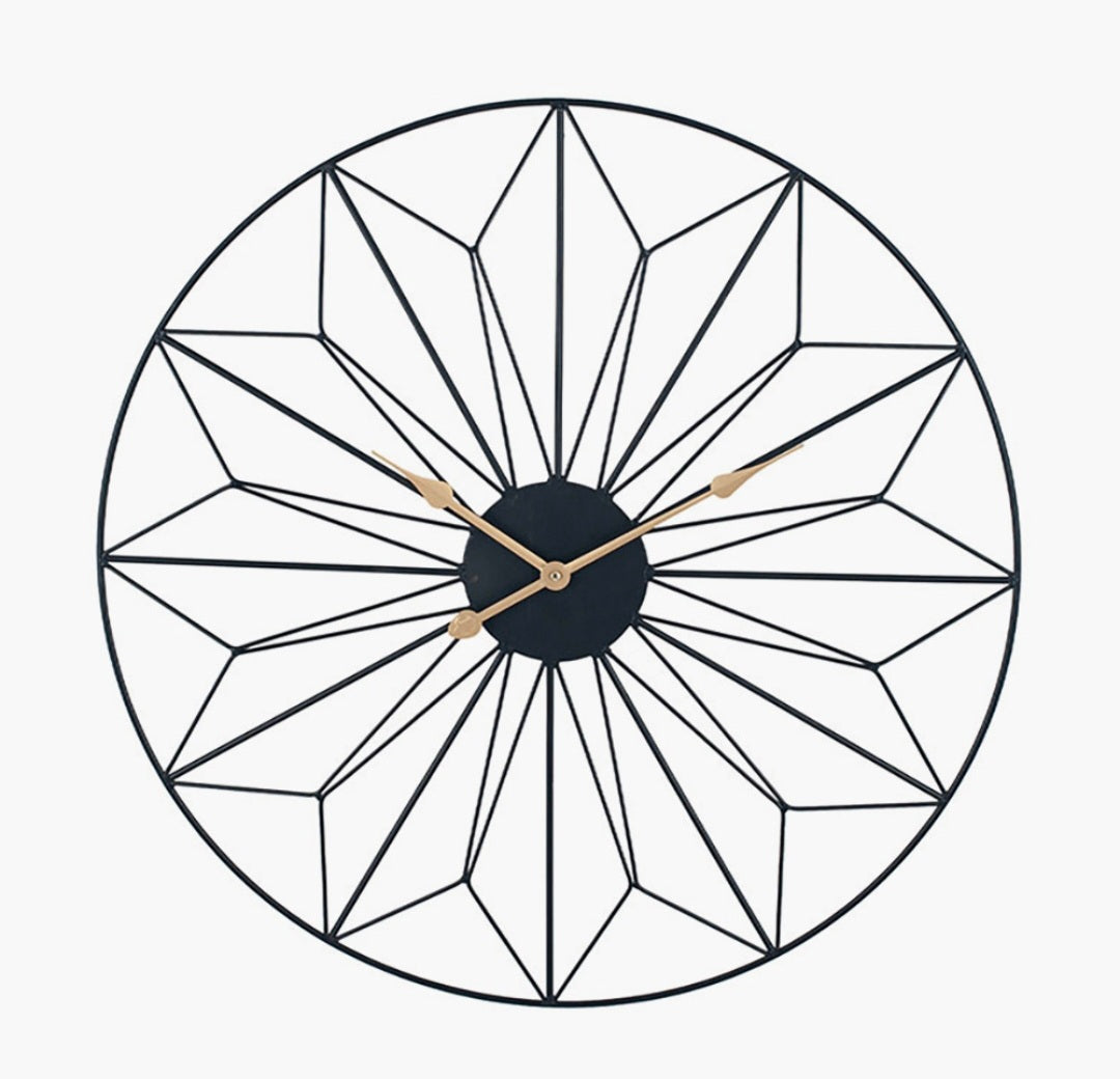 Black Metal Geo Design Round Wall Clock