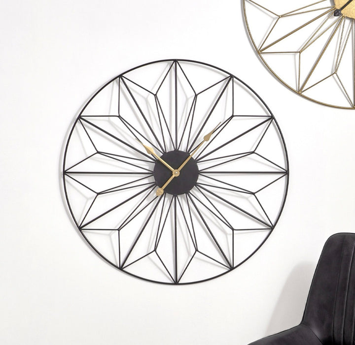 Black Metal Geo Design Round Wall Clock