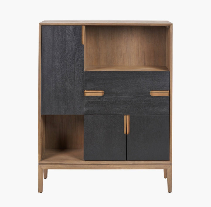 Gio Black and Natural Acacia Wood 3 Door, 2 Drawer, 2 Niche Shelf Unit