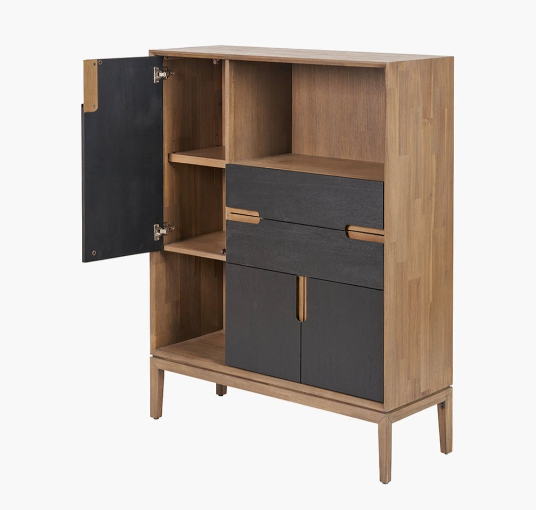 Gio Black and Natural Acacia Wood 3 Door, 2 Drawer, 2 Niche Shelf Unit