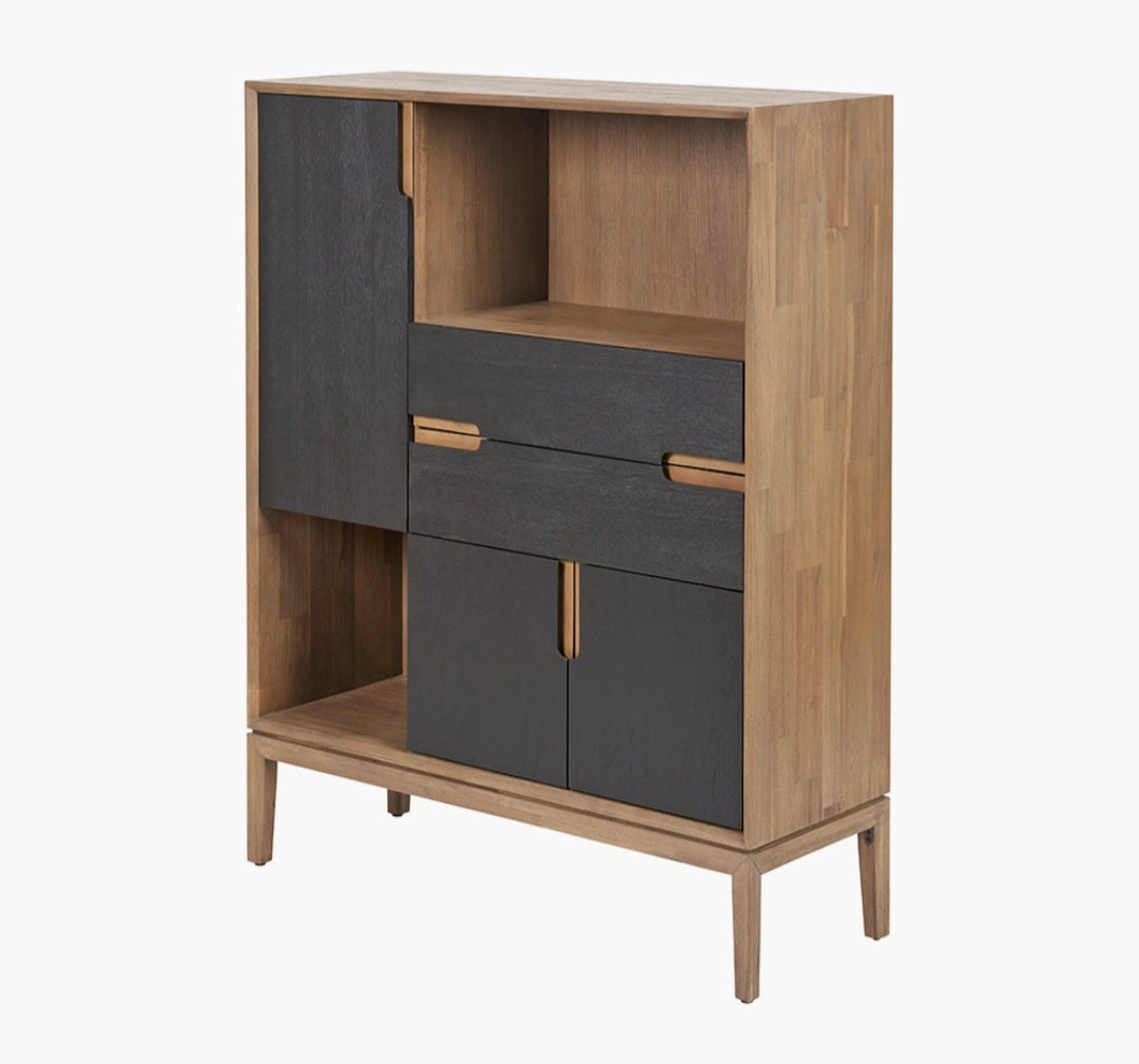 Gio Black and Natural Acacia Wood 3 Door, 2 Drawer, 2 Niche Shelf Unit