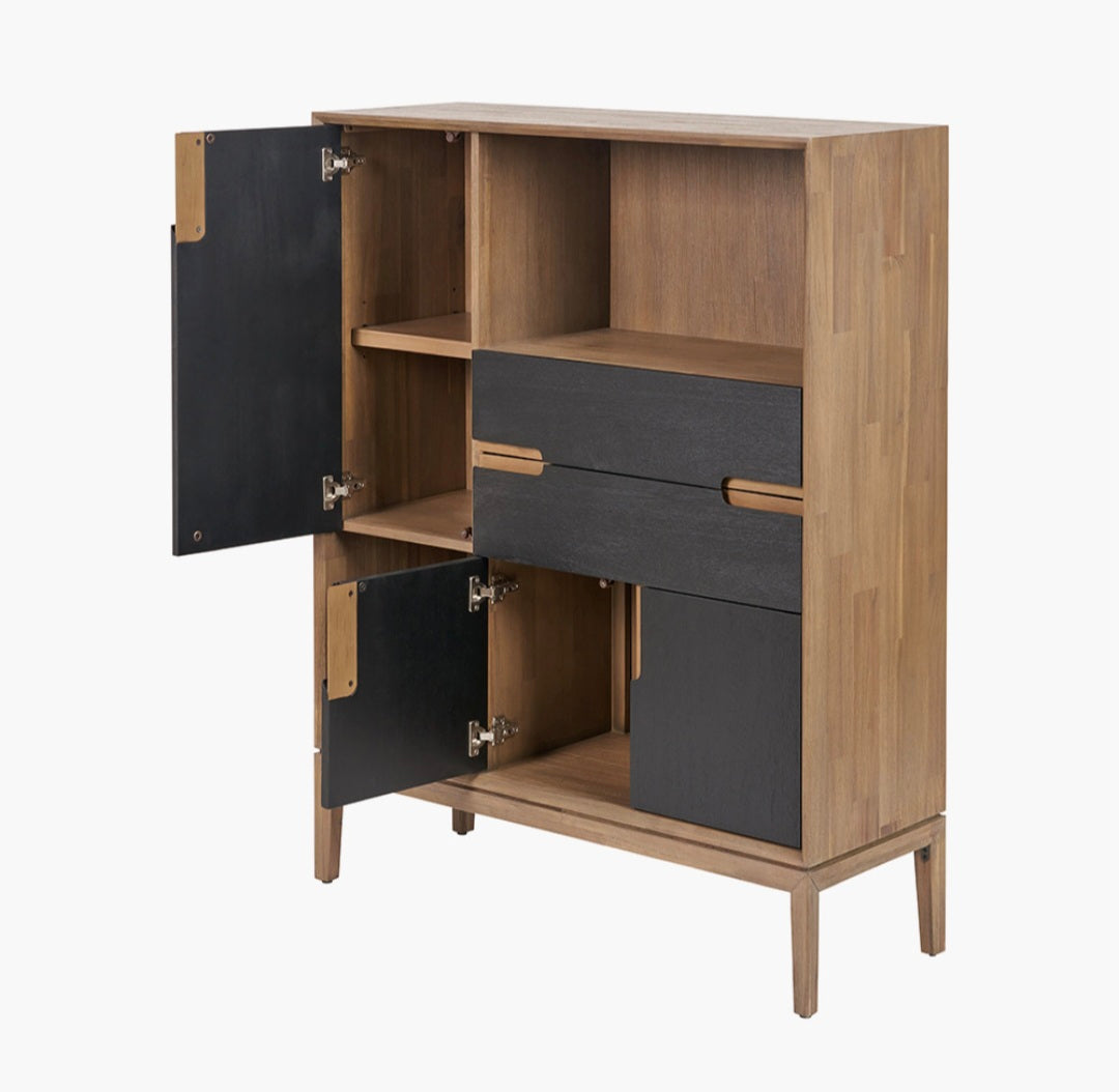Gio Black and Natural Acacia Wood 3 Door, 2 Drawer, 2 Niche Shelf Unit