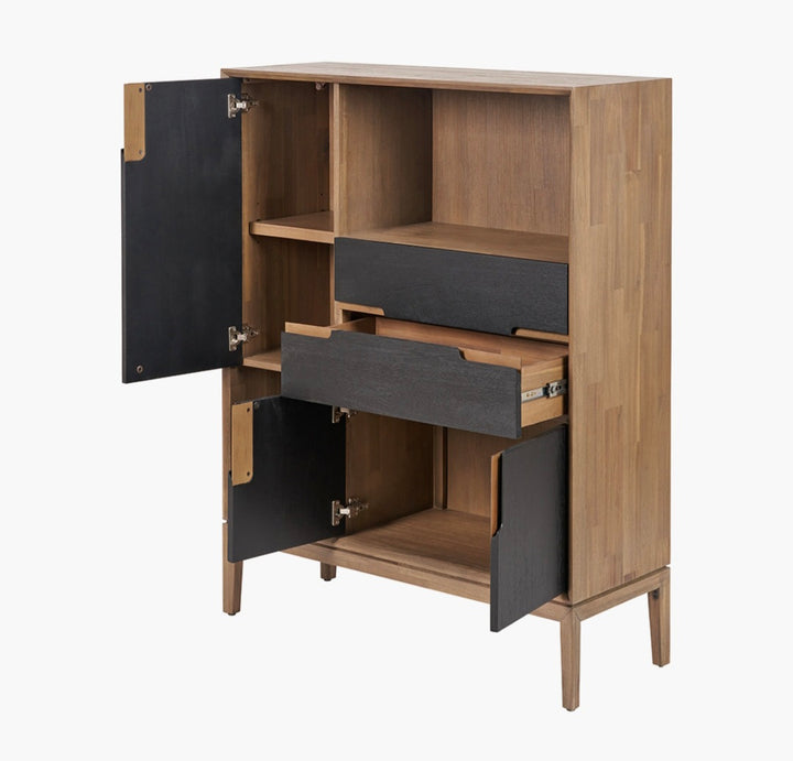 Gio Black and Natural Acacia Wood 3 Door, 2 Drawer, 2 Niche Shelf Unit