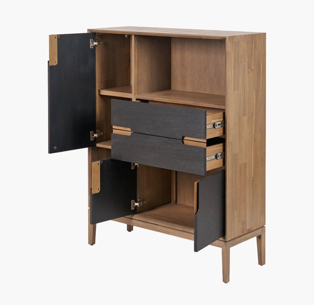 Gio Black and Natural Acacia Wood 3 Door, 2 Drawer, 2 Niche Shelf Unit