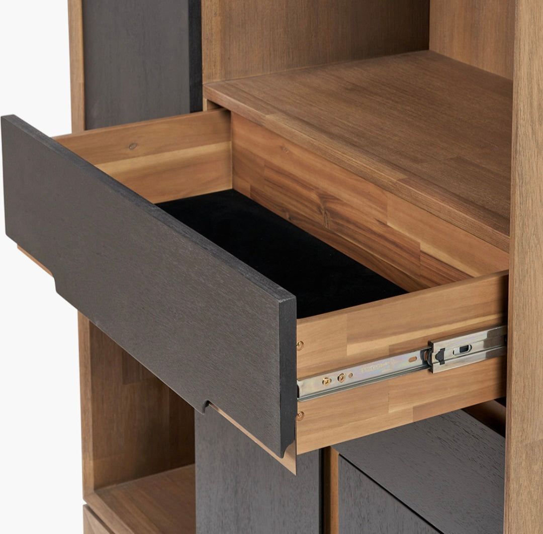 Gio Black and Natural Acacia Wood 3 Door, 2 Drawer, 2 Niche Shelf Unit