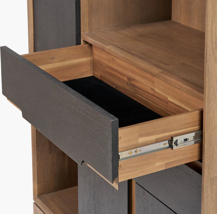 Gio Black and Natural Acacia Wood 3 Door, 2 Drawer, 2 Niche Shelf Unit