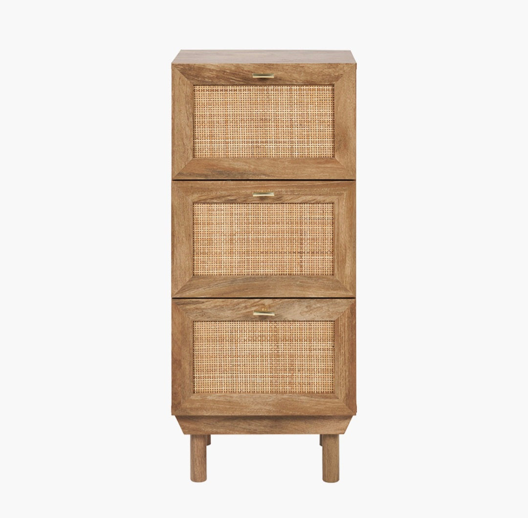 Henrik Natural Rattan 3 Drawer Tall Unit