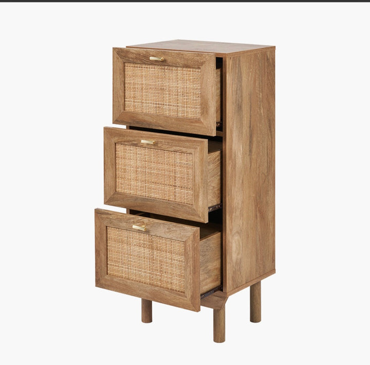 Henrik Natural Rattan 3 Drawer Tall Unit