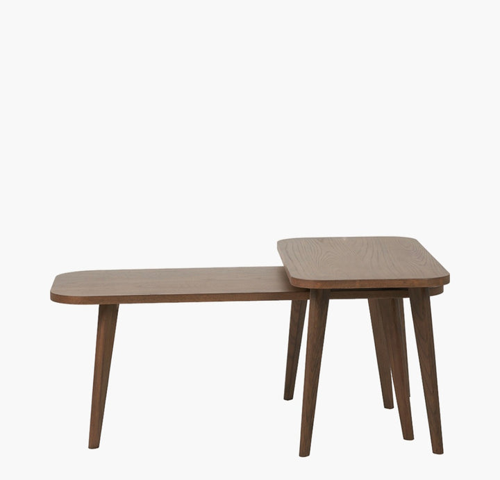 Elias Dark Ash Wood Retro Set of 2 Coffee Tables