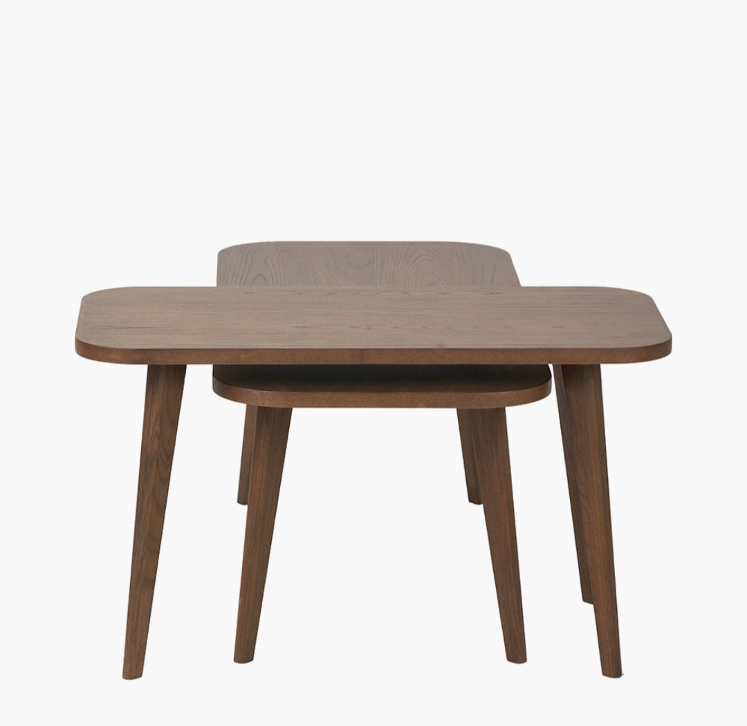 Elias Dark Ash Wood Retro Set of 2 Coffee Tables