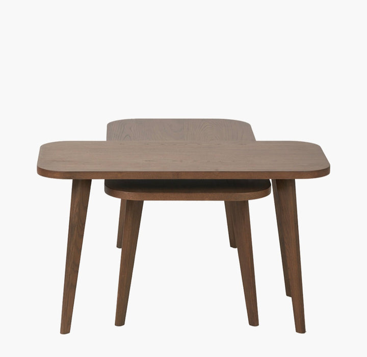 Elias Dark Ash Wood Retro Set of 2 Coffee Tables