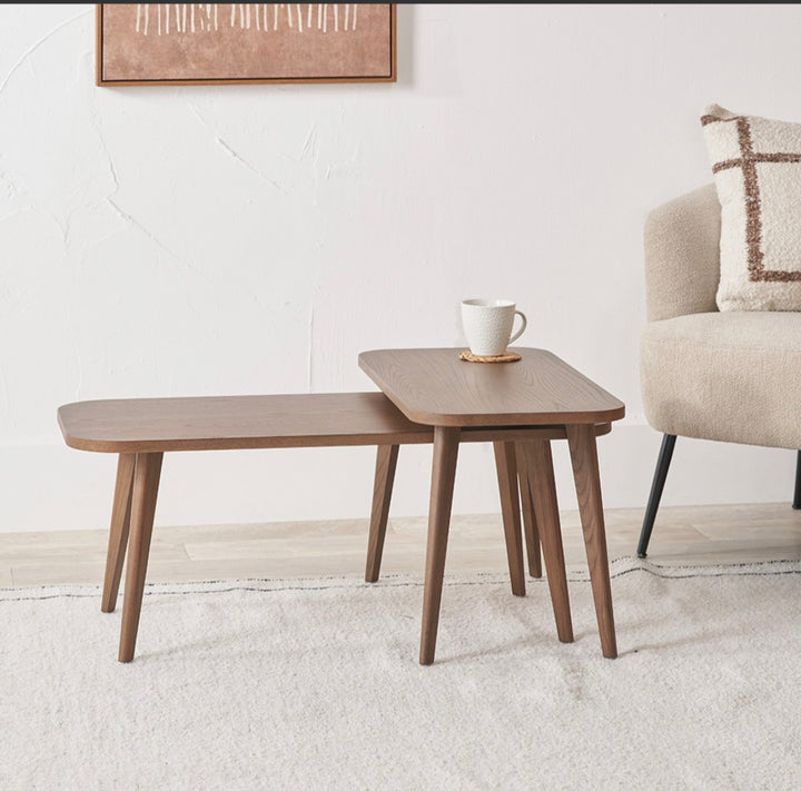 Elias Dark Ash Wood Retro Set of 2 Coffee Tables