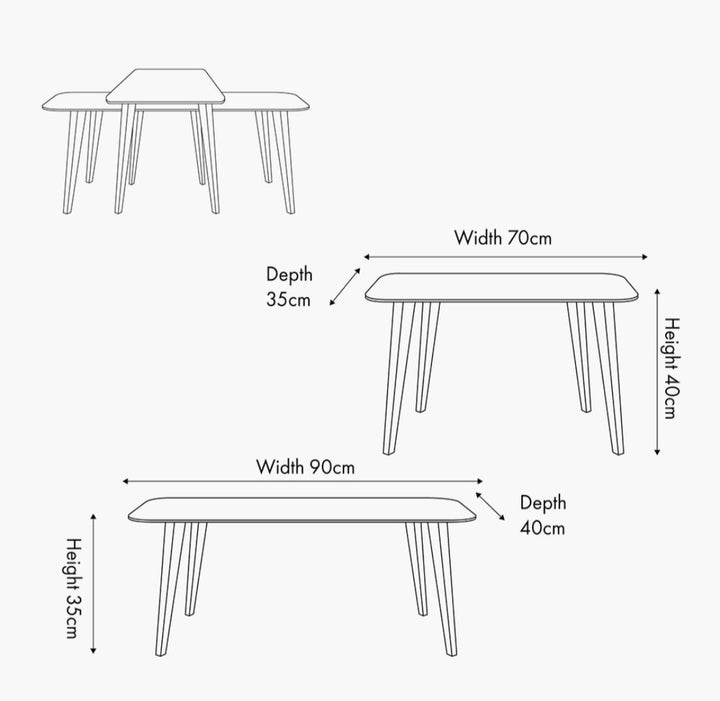 Elias Dark Ash Wood Retro Set of 2 Coffee Tables