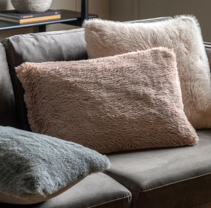 Juniper Faux Fur Cushion Dusky Pink Rectangle