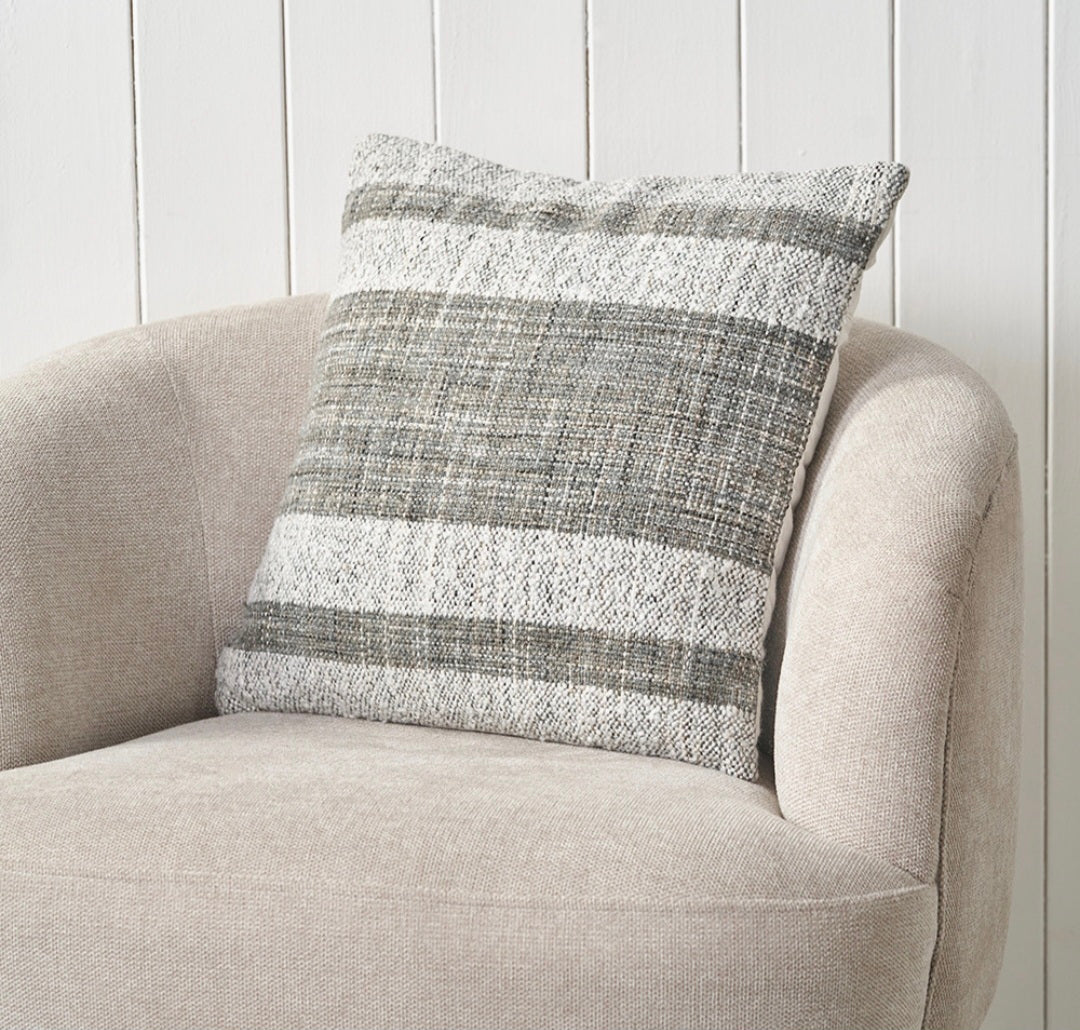 Indoor Outdoor Steel Grey and White Stripe Design Scatter Cushion