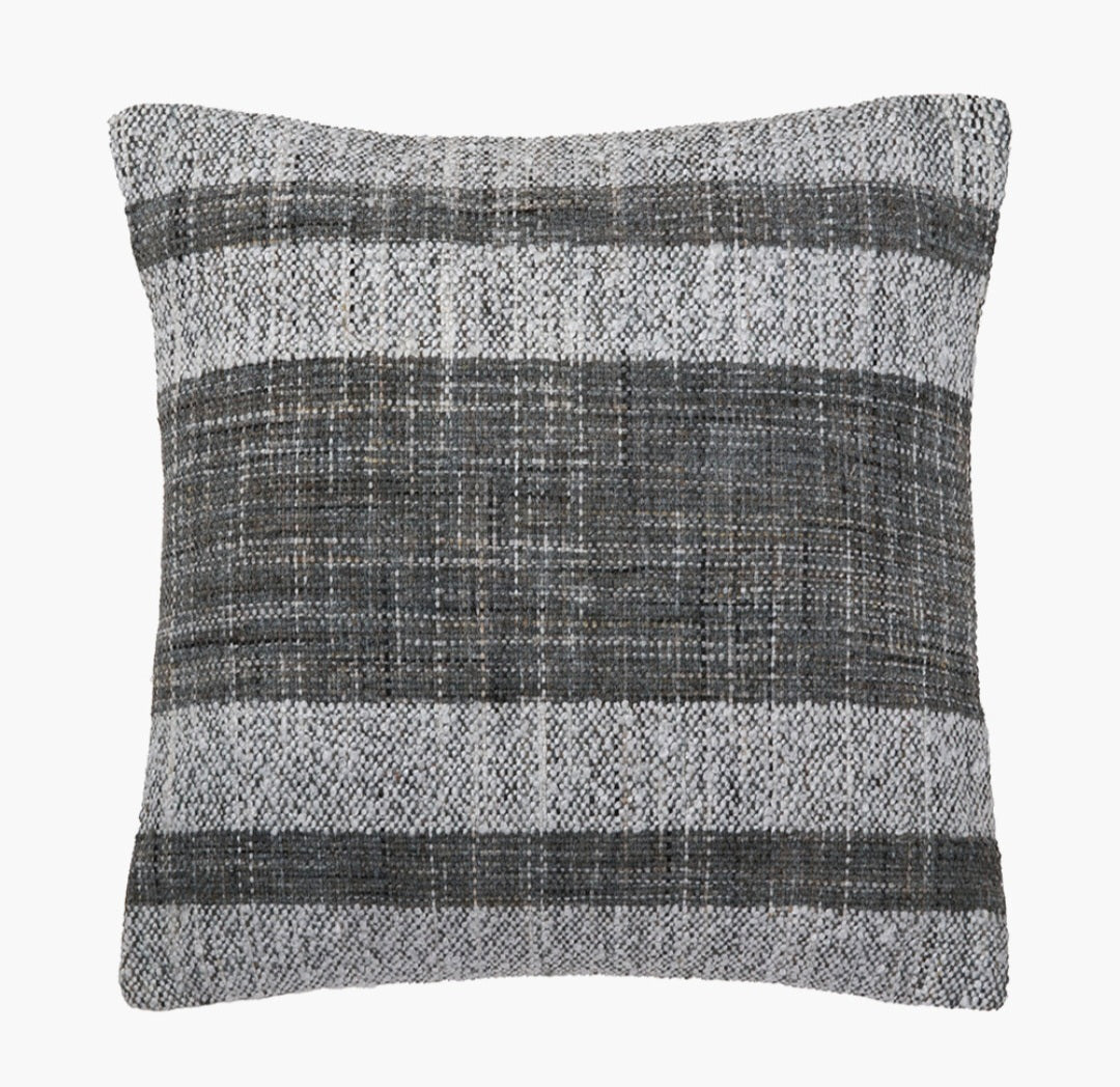 Indoor Outdoor Steel Grey and White Stripe Design Scatter Cushion