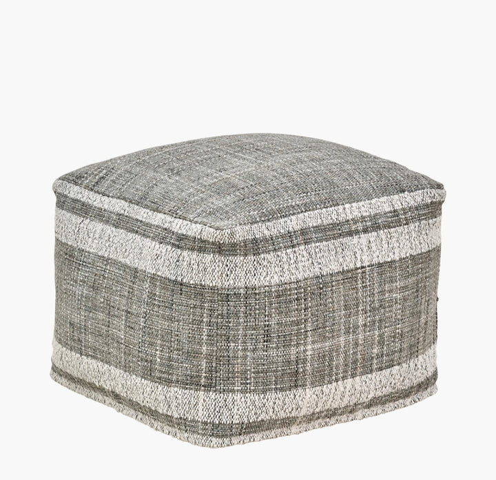 Indoor Outdoor Steel Grey and White Stripe Design Pouffe