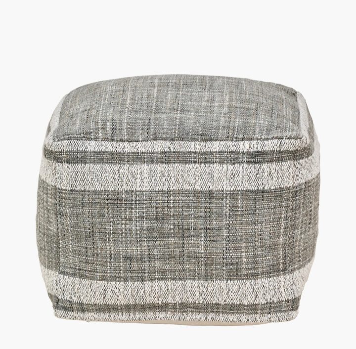 Indoor Outdoor Steel Grey and White Stripe Design Pouffe