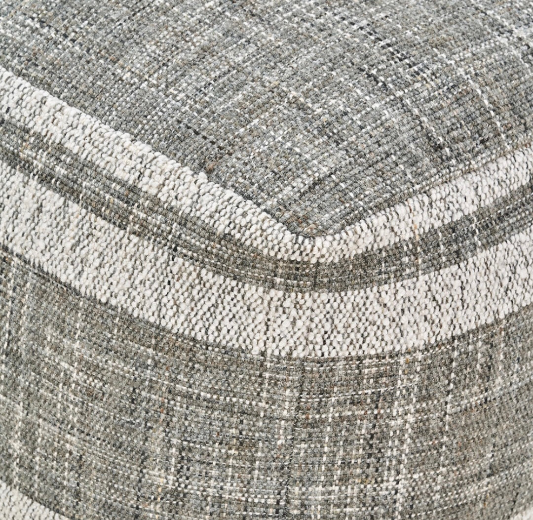 Indoor Outdoor Steel Grey and White Stripe Design Pouffe