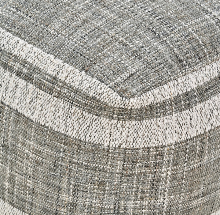 Indoor Outdoor Steel Grey and White Stripe Design Pouffe
