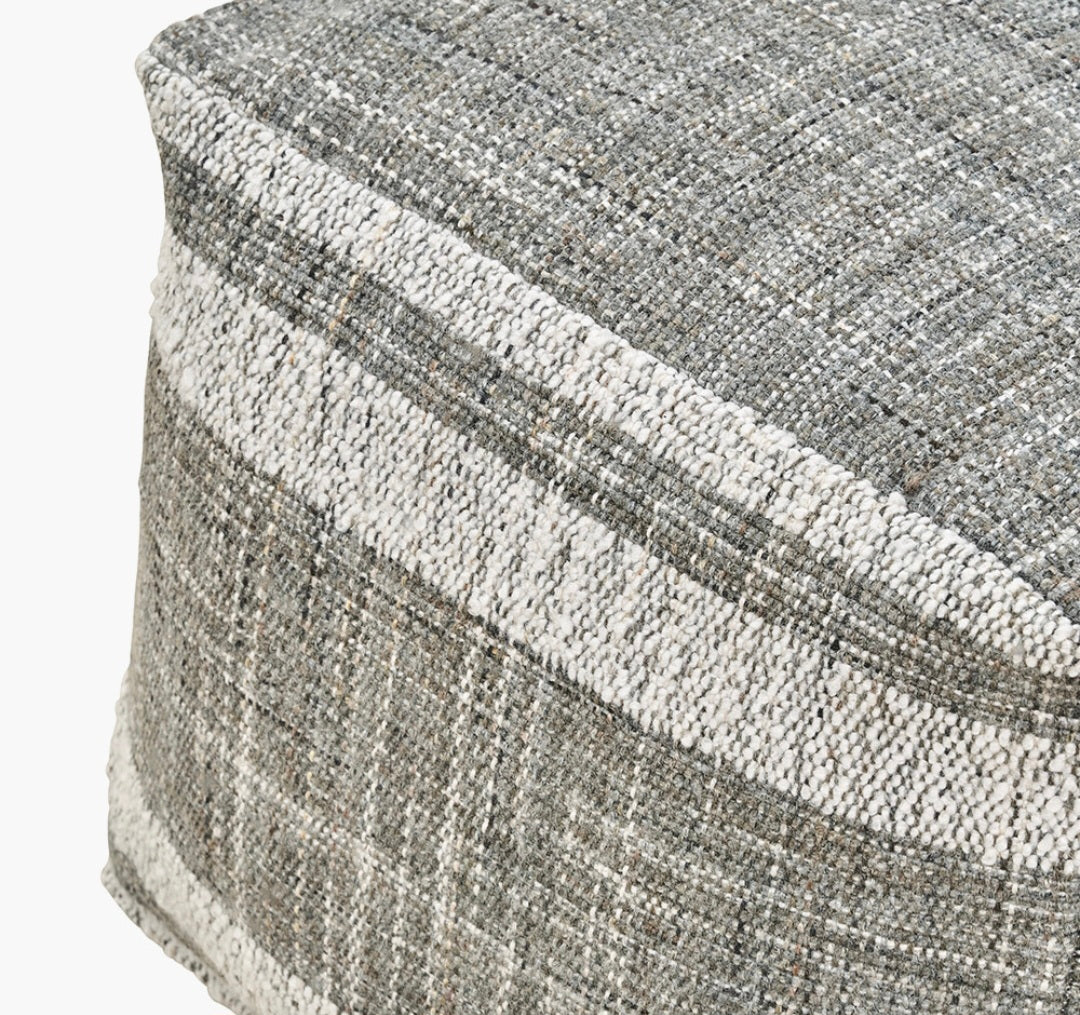 Indoor Outdoor Steel Grey and White Stripe Design Pouffe